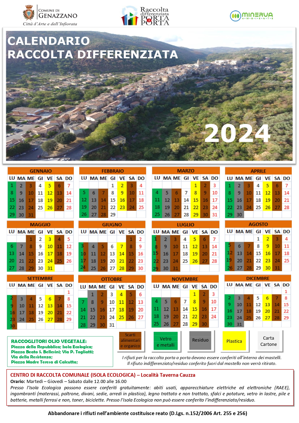 Calendario raccolta differenziata 2024 / Avvisi / Novità / Unione